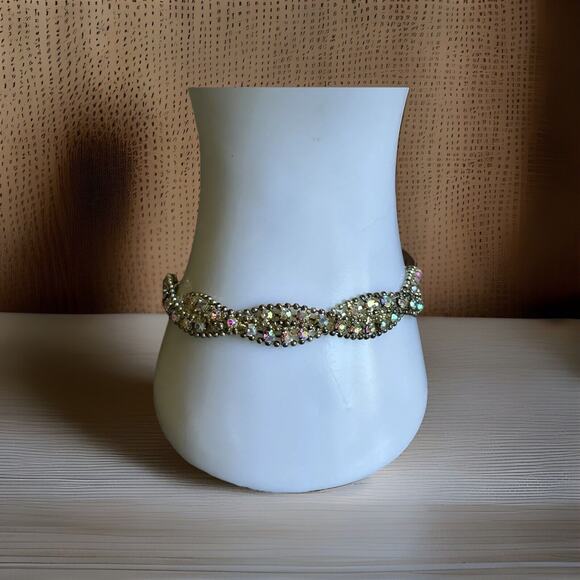 Cute Fun Silver Tone Bracelet with AB Rhinestones By Icing. Measures 8" - Picture 1 of 2